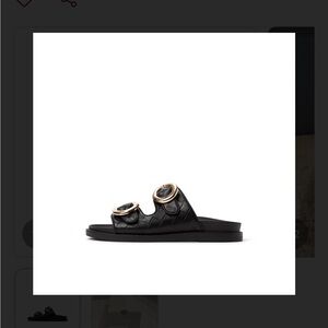 Call It Spring Black Sandals with Gold Buckles